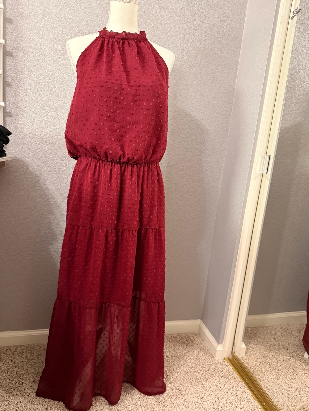 Women’s Burgundy Halter Maxi Dress